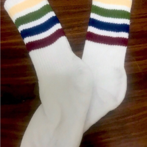 Used socks Striped White knee high Socks worn socks dirty feet tube crew - Picture 1 of 11